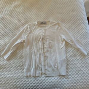 Zara White Pearl Button-Up Sweater